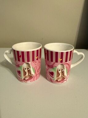 Barbie Pink Heart-Handle Mugs with Doll Portraits - Set of 2